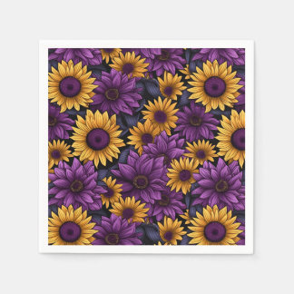 Purple Yellow Sunflower Pattern Napkin
