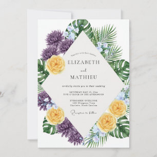 Purple Yellow Tropical Eucalyptus Wedding Invitation