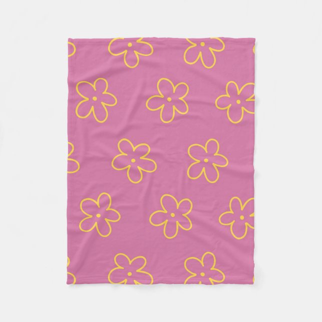 Purple Yellow Tropical Floral Botanical Summer Fleece Blanket (Front)