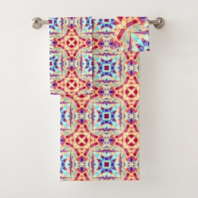 Purple Yellow Turquoise Red Geometric Moroccan Bath Towel Set (Insitu)