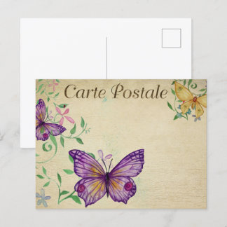Purple & Yellow Vintage Butterflies Postcard