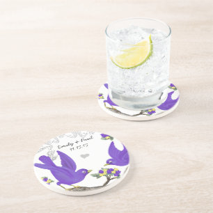 Purple Yellow Vintage Love Birds Coasters