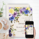 Purple Yellow Watercolor Floral 18th Birthday Invitation<br><div class="desc">Pretty purple and yellow watercolor floral botanical watercolor 18th birthday party invitation for women. Text is an elegant calligraphy brush font and is aligned on the right side of the card. This birthday party invitation is perfect for your springtime or summer celebration. Contact me for assistance with customisation or to...</div>