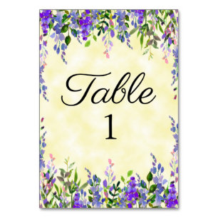 Purple Yellow Watercolor Floral Wedding Table Number