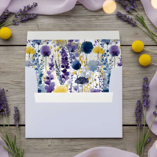 Purple Yellow Watercolor Wildflower Baby Shower Envelope (Celebrate your mama-to-be moment in full bloom with this elegant wildflower design. )