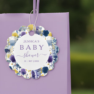 Purple Yellow Watercolor Wildflower Baby Shower Favour Tags
