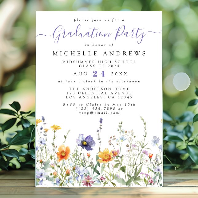 Purple Yellow Wildflower Graduation Invitation (Creator Uploaded)