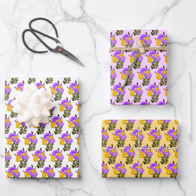 Purple Yellow Wildflower Photo Artwork Pattern  Wrapping Paper Sheet (Front)