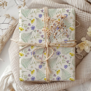 Purple & Yellow Wildflower Watercolor Pattern  Wrapping Paper