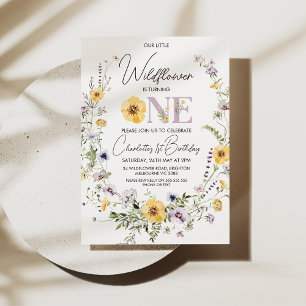 Purple Yellow Wildflowers 1st Birthday Invitation