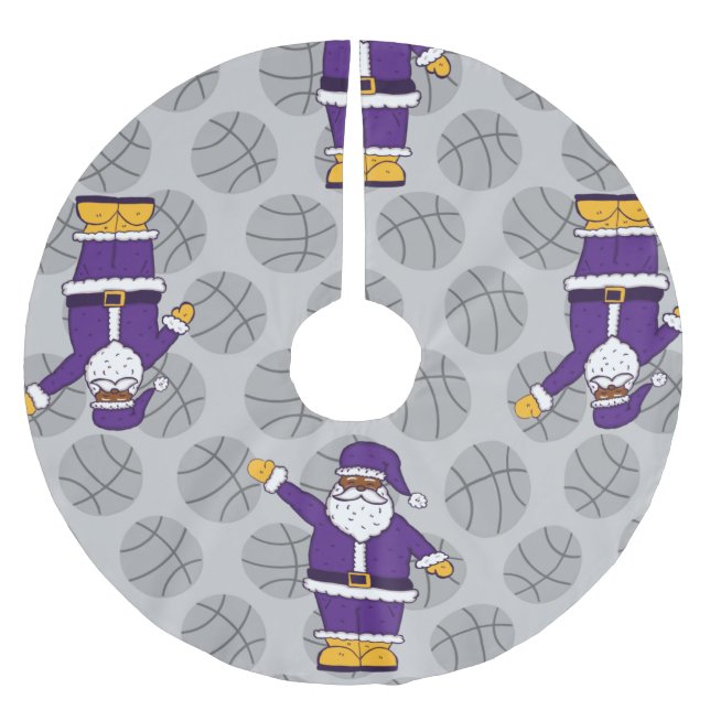 purple yellow xmas black santa claus basketball brushed polyester tree skirt (Front)