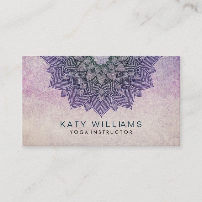 Purple Yoga Instructor Lotus Flower Watercolor Business Card (Front)