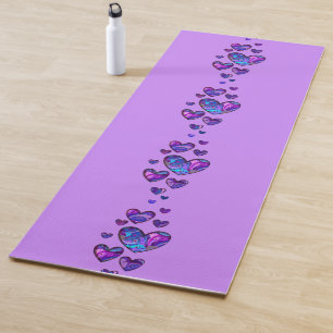 Purple Yoga Mat with Peacock Pattern Hearts