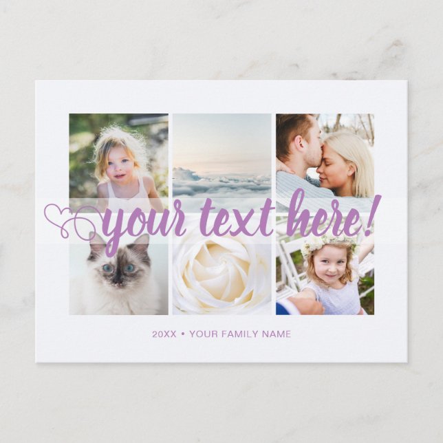 Purple Your custom text 6 photos collage universal Postcard (Front)