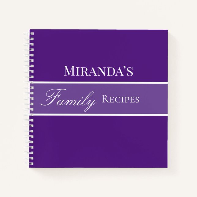 Purple Your Name Family Recipes Script Typography Notebook (Front)