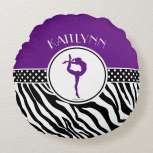 Purple Your Name Zebra Print Gymnastics Round Cushion