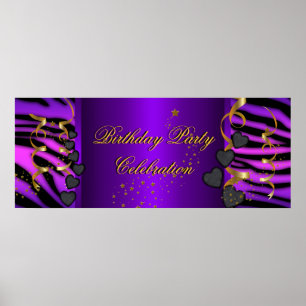 Purple Zebra Banner Birthday Party Celebration Poster