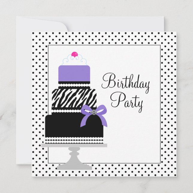 Purple Zebra Cake Cupcake Birthday Party Invitatio Invitation (Front)