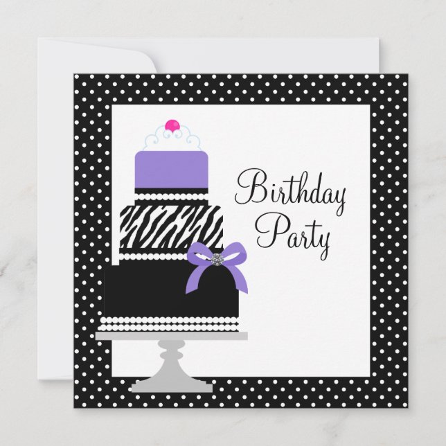 Purple Zebra Cake Cupcake Birthday Party Invitatio Invitation (Front)
