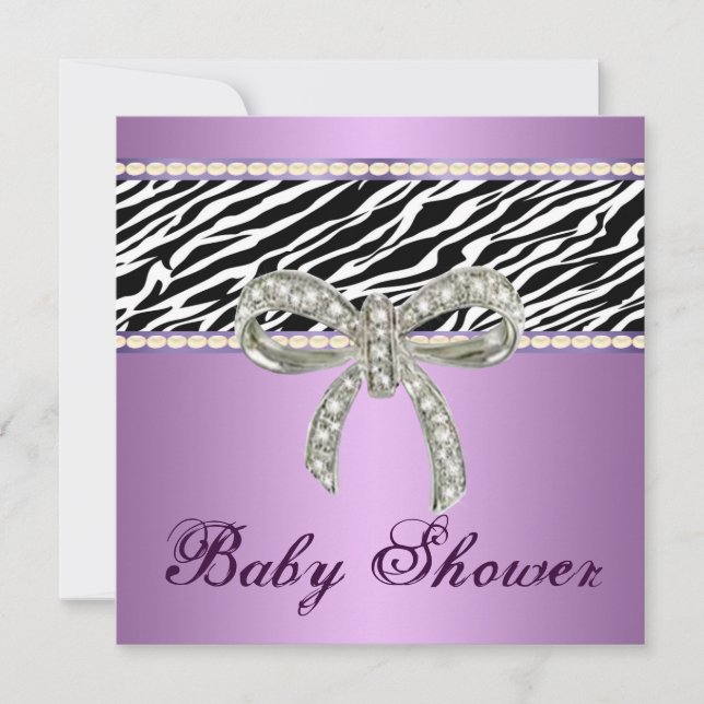 Purple Zebra Diamond Bow Baby Shower Invitation (Front)