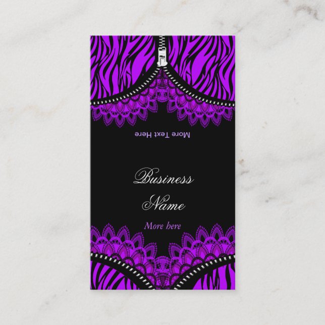 Purple ZEBRA Fold Over Black Corset Business Card (Front)
