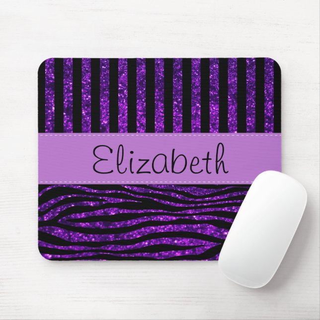 Purple Zebra, Glitter, Purple Stripes, Your Name Mouse Pad (With Mouse)