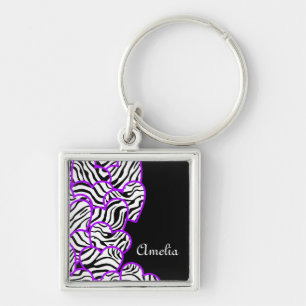 Purple Zebra hearts Keychain