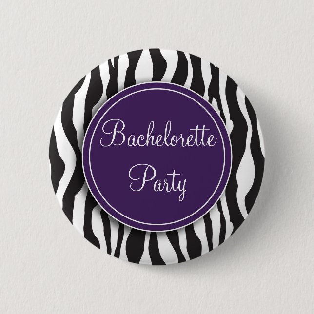 Purple Zebra Print Bachelorette Party Button (Front)