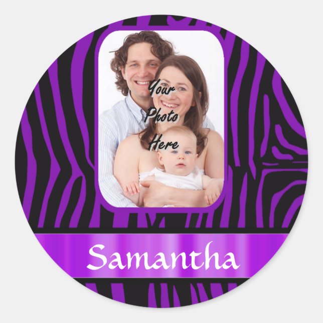 Purple zebra print classic round sticker (Front)