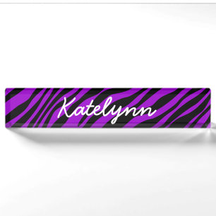 Purple Zebra Print Custom Monogram Desk Name Plate
