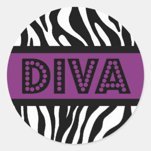 Purple & Zebra Print DIVA Typography Party Sticker