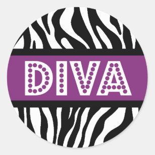 Purple & Zebra Print DIVA Typography Party Sticker