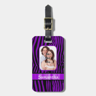 Purple zebra print luggage tag