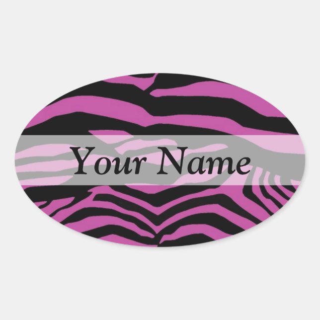 Purple zebra print pattern oval sticker (Front)