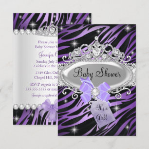 Purple Zebra Print & Princess Tiara Baby Shower Invitation