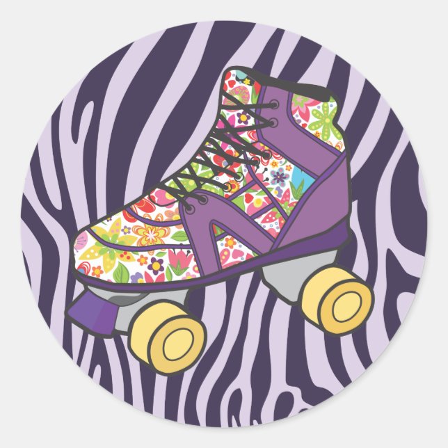 Purple Zebra Print Roller Skate Party Sticker (Front)
