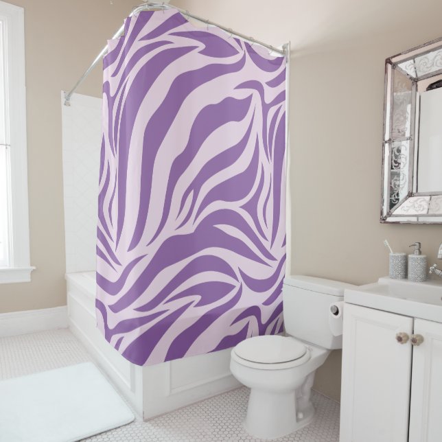Purple Zebra Print Shower Curtain (In Situ)