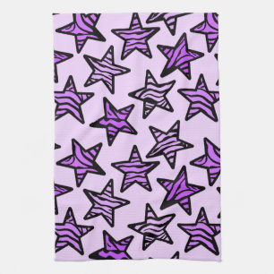 Purple zebra print stars tea towel