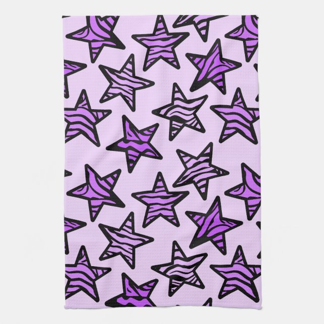Purple zebra print stars tea towel (Vertical)