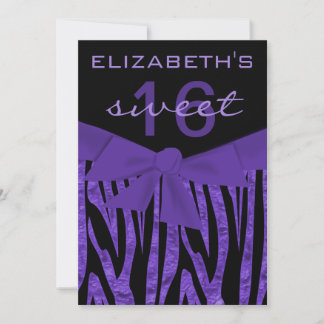 Purple Zebra Print Sweet 16 Birthday Invitation