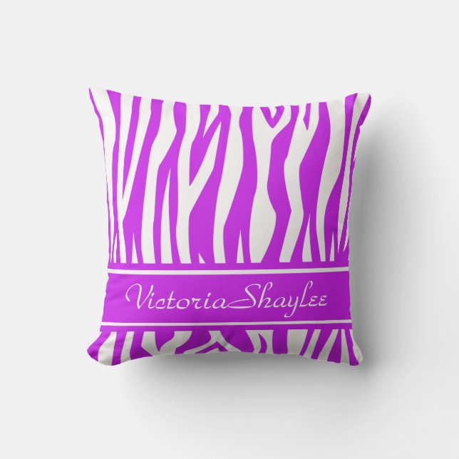 Purple Zebra Print with custom text Cushion (Front)