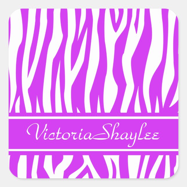 Purple Zebra Print with custom text Square Sticker (Front)