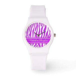 Purple Zebra Print with custom text Watch
