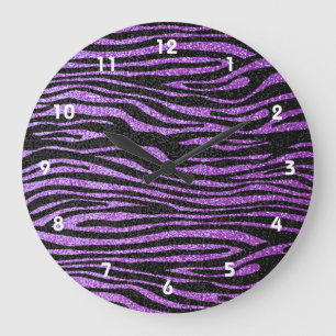 Purple Zebra stripe pattern (faux glitter bling) Large Clock