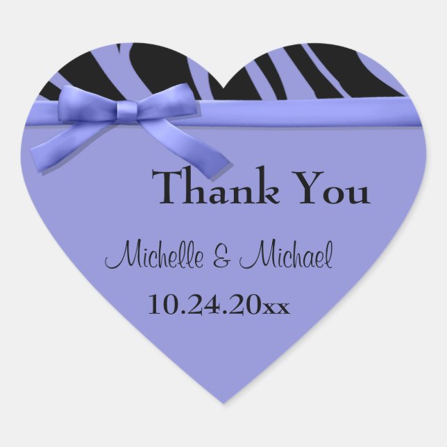 Purple Zebra Stripes And Bow Thank You Sticker (Front)