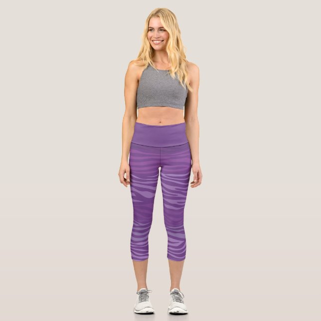 Purple Zebra Stripes Capri Leggings (Front)