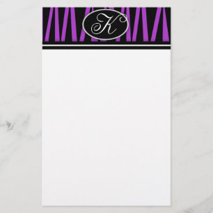 Purple Zebra Stripes Monogrammed Stationery