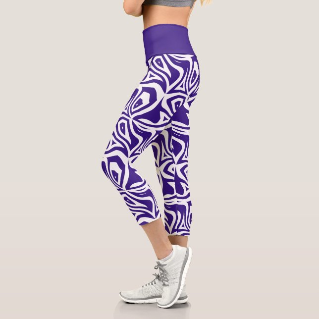 Purple Zebra Stripes Womens Capris Leggings (Left)