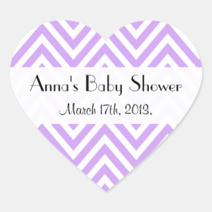 Purple Zigzag, Purple Chevron, Baby Shower Heart Sticker