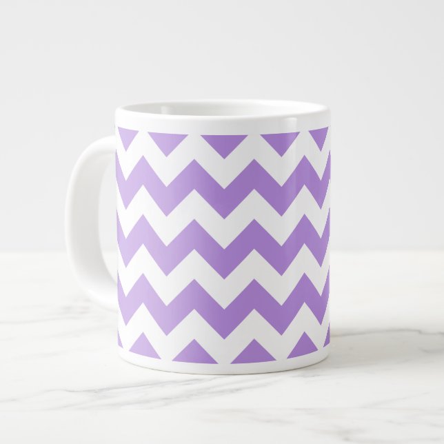 Purple Zigzag, Purple Chevron, Geometric Pattern Large Coffee Mug (Front Left)